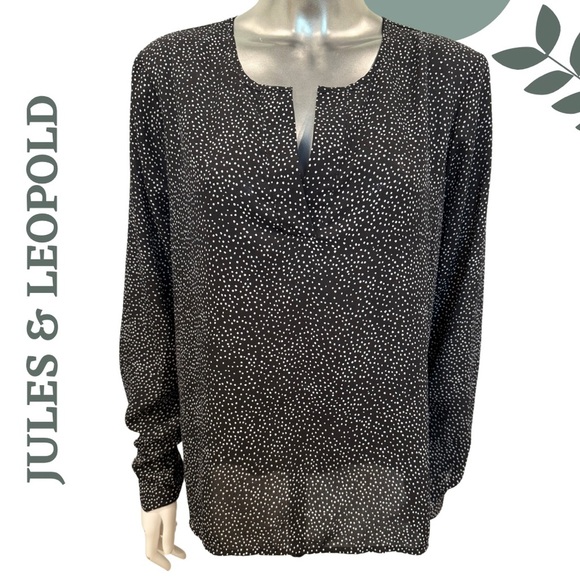 Jules & Leopold Long Sleeve Split Neck Polka Dot Top Black White Blouse Medium - Picture 1 of 6